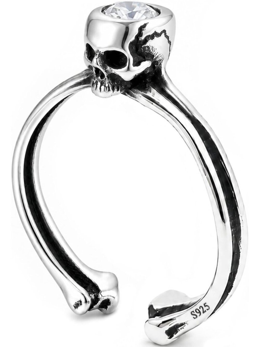 Vintage Gothic Skull Ring in 925 Sterling Silver with Moissanite Accent